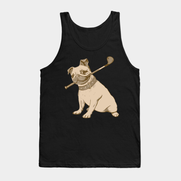 Vintage Pug and Golf Club Illustration – Funny Dog Art for Pet & Golf Lovers Tank Top by DonWillisJrArt