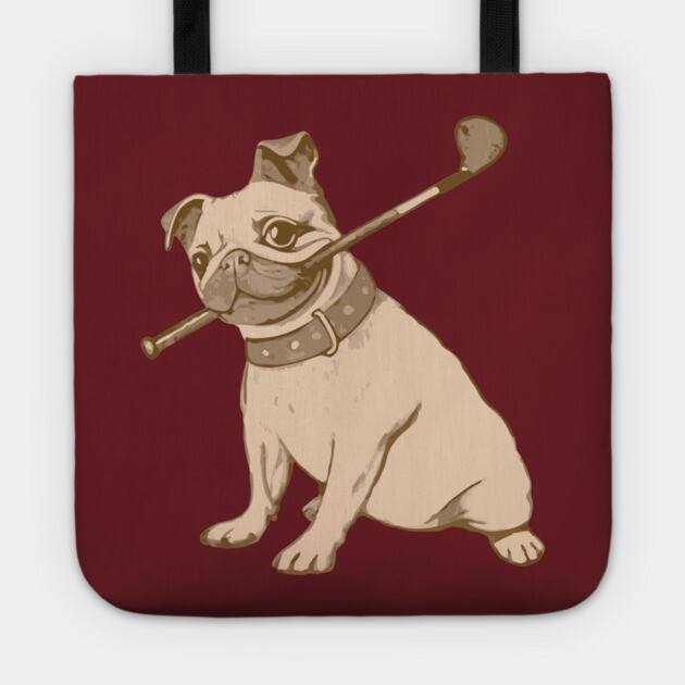 Vintage Pug and Golf Club Illustration – Funny Dog Art for Pet & Golf Lovers Tote by DonWillisJrArt