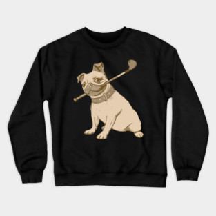 Vintage Pug and Golf Club Illustration – Funny Dog Art for Pet & Golf Lovers Crewneck Sweatshirt