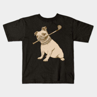 Vintage Pug and Golf Club Illustration – Funny Dog Art for Pet & Golf Lovers Kids T-Shirt