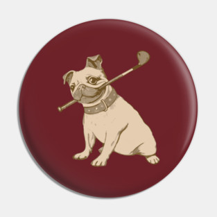 Vintage Pug and Golf Club Illustration – Funny Dog Art for Pet & Golf Lovers Pin
