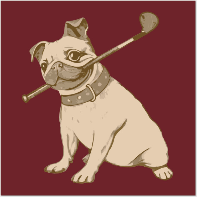 Vintage Pug and Golf Club Illustration – Funny Dog Art for Pet & Golf Lovers Wall Art by DonWillisJrArt