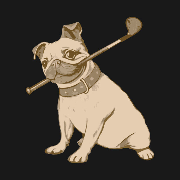 Vintage Pug and Golf Club Illustration – Funny Dog Art for Pet & Golf Lovers by DonWillisJrArt