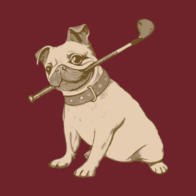 Vintage Pug and Golf Club Illustration – Funny Dog Art for Pet & Golf Lovers by DonWillisJrArt