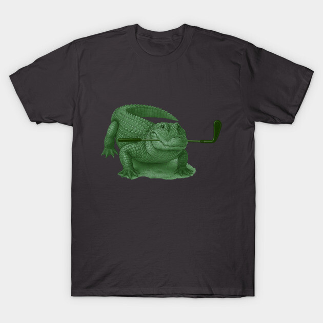Green Alligator Golfer Illustration – Funny Wildlife Golfer Design T-Shirt by DonWillisJrArt