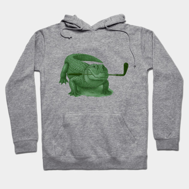 Green Alligator Golfer Illustration – Funny Wildlife Golfer Design Hoodie by DonWillisJrArt