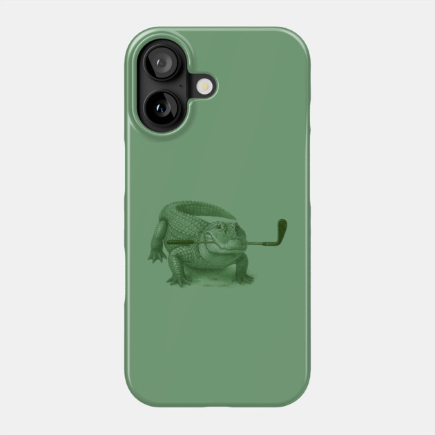 Green Alligator Golfer Illustration – Funny Wildlife Golfer Design Phone Case by DonWillisJrArt