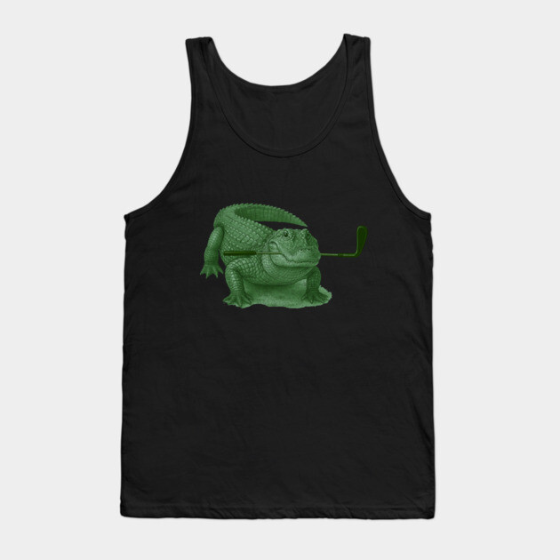 Green Alligator Golfer Illustration – Funny Wildlife Golfer Design Tank Top by DonWillisJrArt