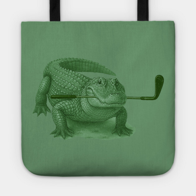 Green Alligator Golfer Illustration – Funny Wildlife Golfer Design Tote by DonWillisJrArt