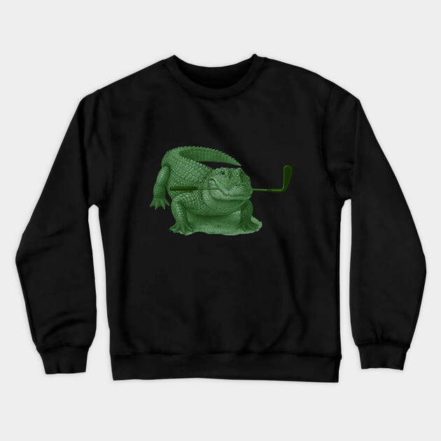 Green Alligator Golfer Illustration – Funny Wildlife Golfer Design Crewneck Sweatshirt by DonWillisJrArt