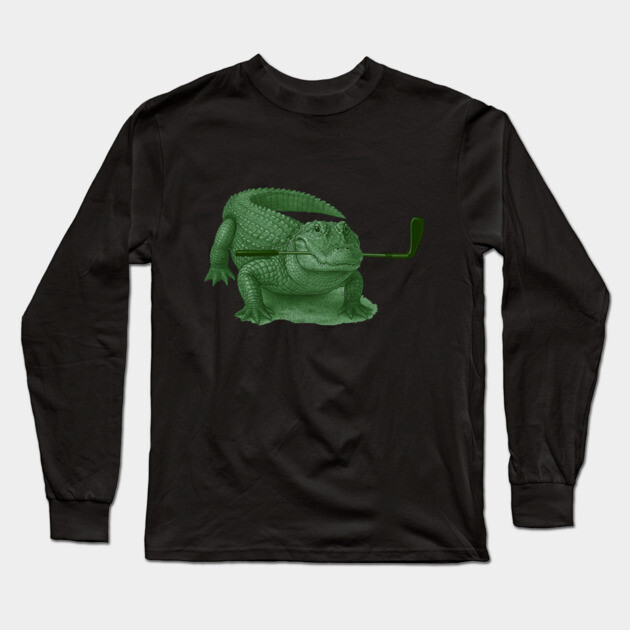 Green Alligator Golfer Illustration – Funny Wildlife Golfer Design Long Sleeve T-Shirt by DonWillisJrArt