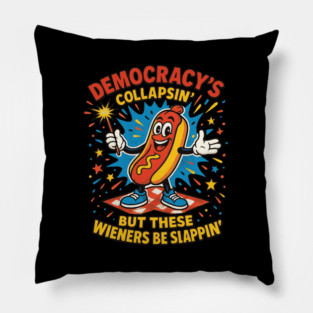 Funny Patriotic Hot Dog Meme for July 4th and Cookout Laughs Pillow