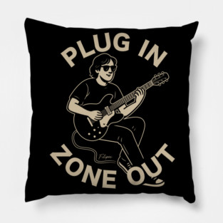 Plug In & Zone Out. Vintage Guitar Vibes Tee Pillow