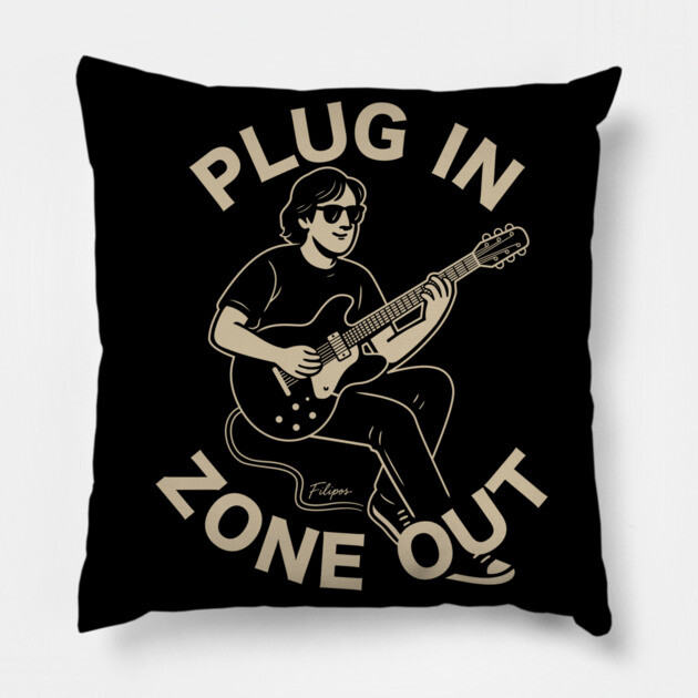 Plug In & Zone Out. Vintage Guitar Vibes Tee Pillow by filiposwear