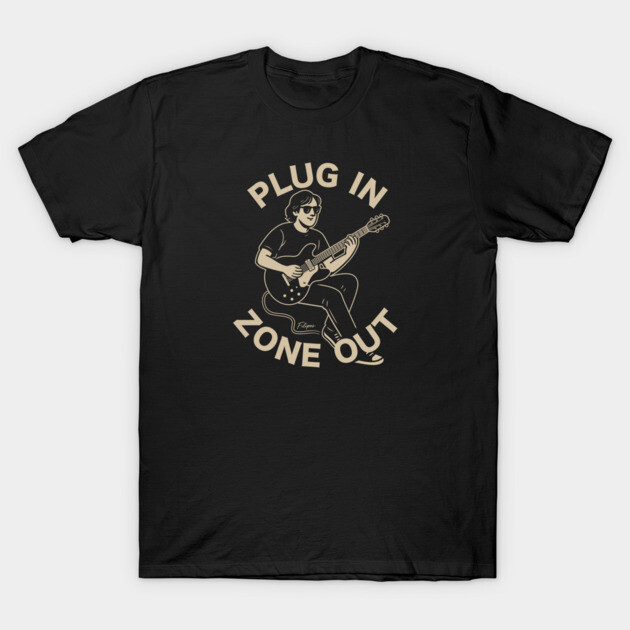 Plug In & Zone Out. Vintage Guitar Vibes Tee T-Shirt by filiposwear