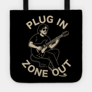 Plug In & Zone Out. Vintage Guitar Vibes Tee Tote