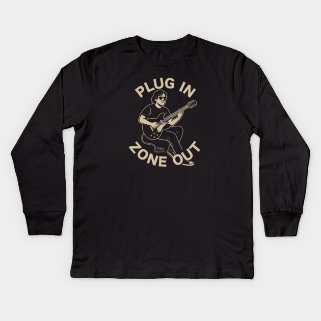 Plug In & Zone Out. Vintage Guitar Vibes Tee Kids Long Sleeve T-Shirt by filiposwear