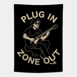 Plug In & Zone Out. Vintage Guitar Vibes Tee Tapestry