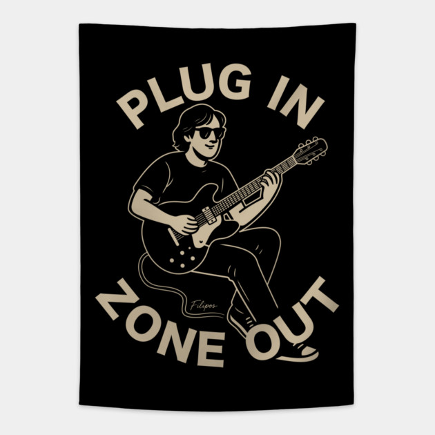 Plug In & Zone Out. Vintage Guitar Vibes Tee Tapestry by filiposwear