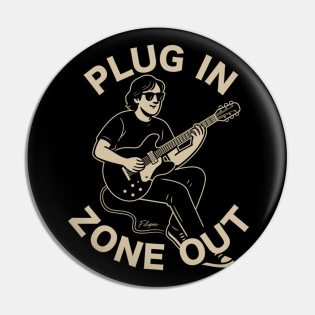 Plug In & Zone Out. Vintage Guitar Vibes Tee Pin by filiposwear