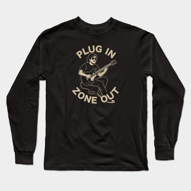 Plug In & Zone Out. Vintage Guitar Vibes Tee Long Sleeve T-Shirt by filiposwear