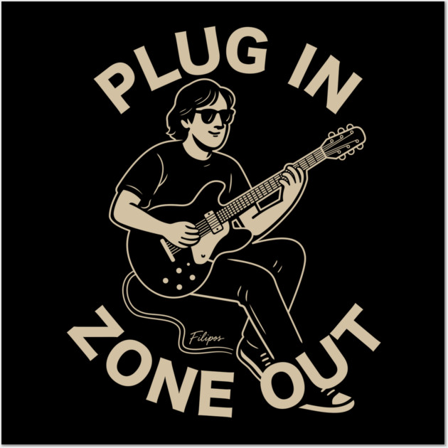 Plug In & Zone Out. Vintage Guitar Vibes Tee Wall Art by filiposwear
