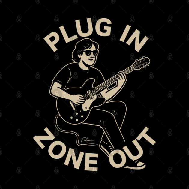 Plug In & Zone Out. Vintage Guitar Vibes Tee by filiposwear