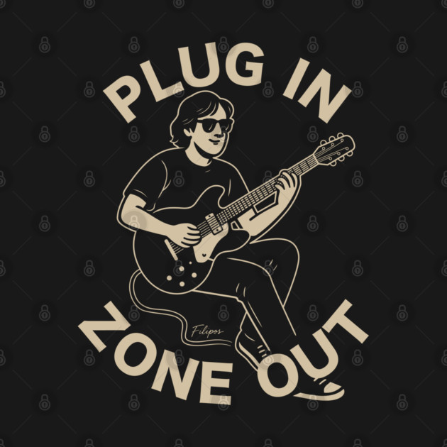 Plug In & Zone Out. Vintage Guitar Vibes Tee by filiposwear