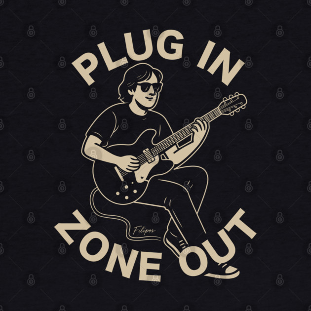 Plug In & Zone Out. Vintage Guitar Vibes Tee by filiposwear