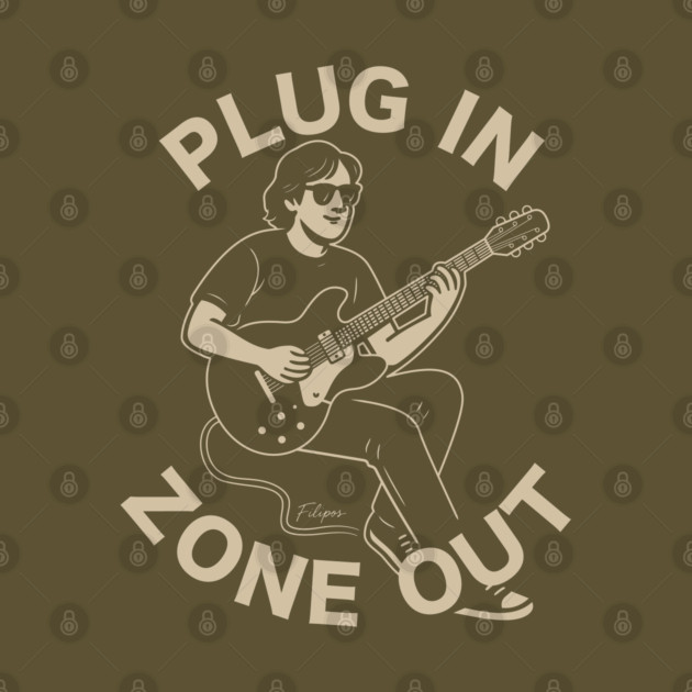 Plug In & Zone Out. Vintage Guitar Vibes Tee by filiposwear