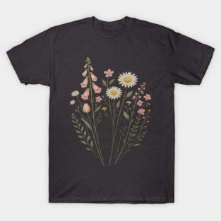 Foxglove Daisy Tulip Flower Minimal Floral Hidden Message T-Shirt
