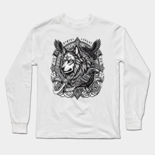 Runic Wolf and Ravens – Norse Mythology Design Long Sleeve T-Shirt