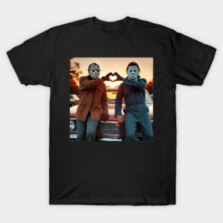 Michael and Jason Heart Hands Tshirts Funny Halloween M4112 T-Shirt