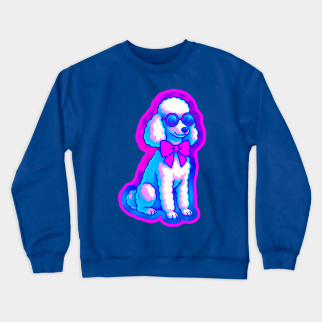Retro Vaporwave Poodle – Neon 80s Dog with Sunglasses & Bow Crewneck Sweatshirt by DonWillisJrArt