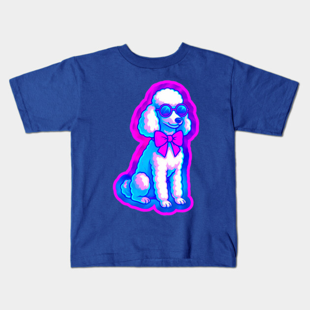 Retro Vaporwave Poodle – Neon 80s Dog with Sunglasses & Bow Kids T-Shirt by DonWillisJrArt