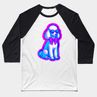 Retro Vaporwave Poodle – Neon 80s Dog with Sunglasses & Bow Baseball T-Shirt