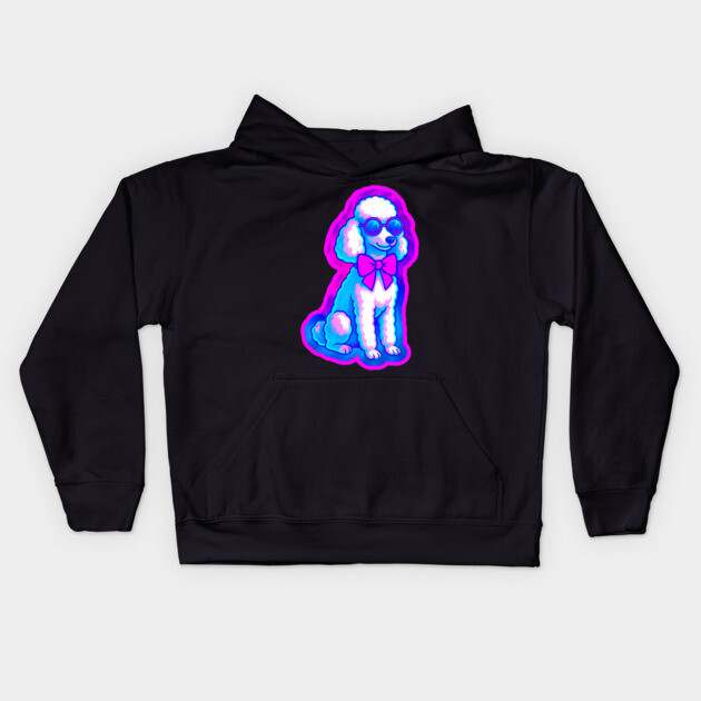 Retro Vaporwave Poodle – Neon 80s Dog with Sunglasses & Bow Kids Hoodie by DonWillisJrArt