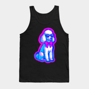 Retro Vaporwave Poodle – Neon 80s Dog with Sunglasses & Bow Tank Top