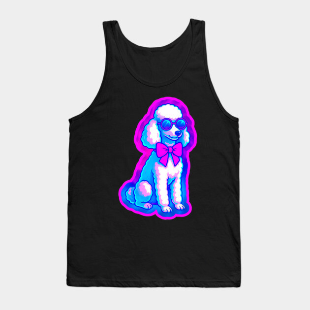 Retro Vaporwave Poodle – Neon 80s Dog with Sunglasses & Bow Tank Top by DonWillisJrArt