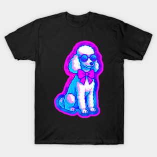 Retro Vaporwave Poodle – Neon 80s Dog with Sunglasses & Bow T-Shirt