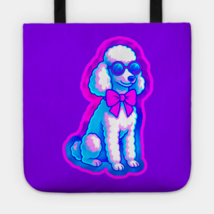 Retro Vaporwave Poodle – Neon 80s Dog with Sunglasses & Bow Tote