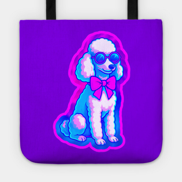 Retro Vaporwave Poodle – Neon 80s Dog with Sunglasses & Bow Tote by DonWillisJrArt