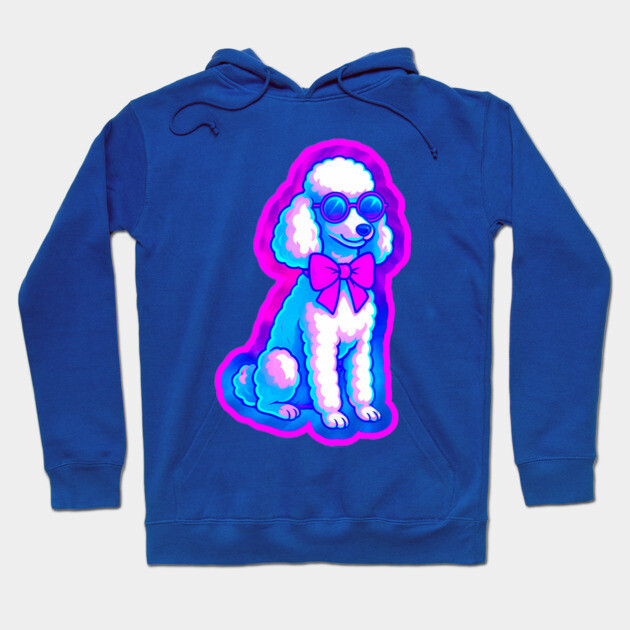 Retro Vaporwave Poodle – Neon 80s Dog with Sunglasses & Bow Hoodie by DonWillisJrArt