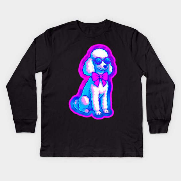 Retro Vaporwave Poodle – Neon 80s Dog with Sunglasses & Bow Kids Long Sleeve T-Shirt by DonWillisJrArt