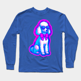 Retro Vaporwave Poodle – Neon 80s Dog with Sunglasses & Bow Long Sleeve T-Shirt