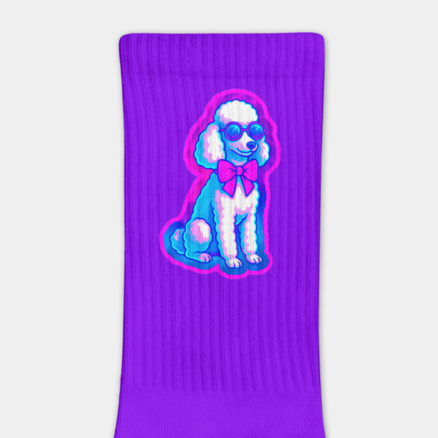Retro Vaporwave Poodle – Neon 80s Dog with Sunglasses & Bow by DonWillisJrArt