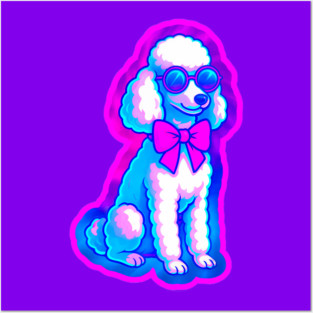 Retro Vaporwave Poodle – Neon 80s Dog with Sunglasses & Bow Posters and Art