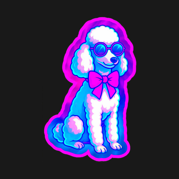 Retro Vaporwave Poodle – Neon 80s Dog with Sunglasses & Bow by DonWillisJrArt