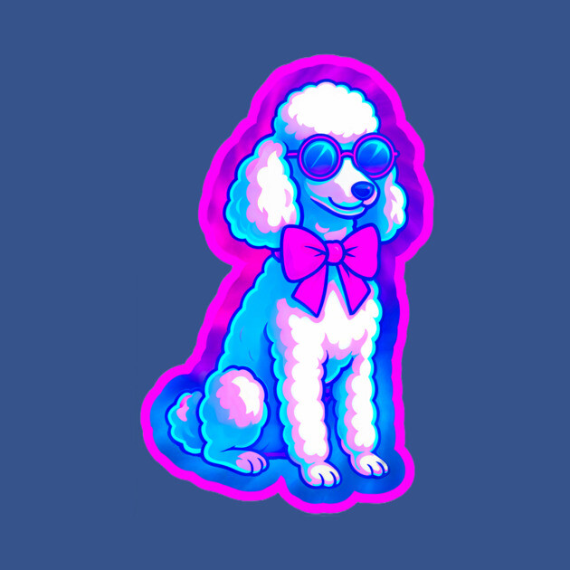 Retro Vaporwave Poodle – Neon 80s Dog with Sunglasses & Bow by DonWillisJrArt