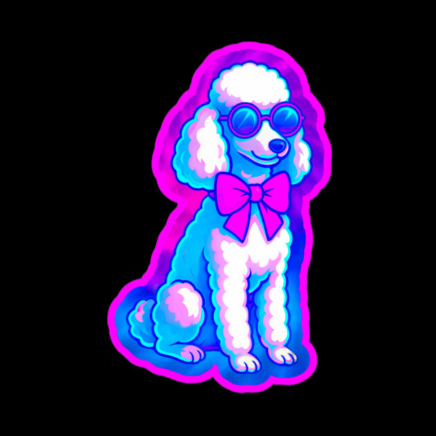Retro Vaporwave Poodle – Neon 80s Dog with Sunglasses & Bow by DonWillisJrArt